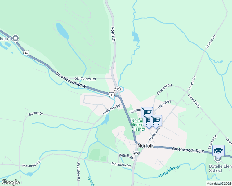 map of restaurants, bars, coffee shops, grocery stores, and more near Memorial Green Road in Norfolk