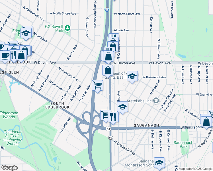 map of restaurants, bars, coffee shops, grocery stores, and more near 6232 North Cicero Avenue in Chicago