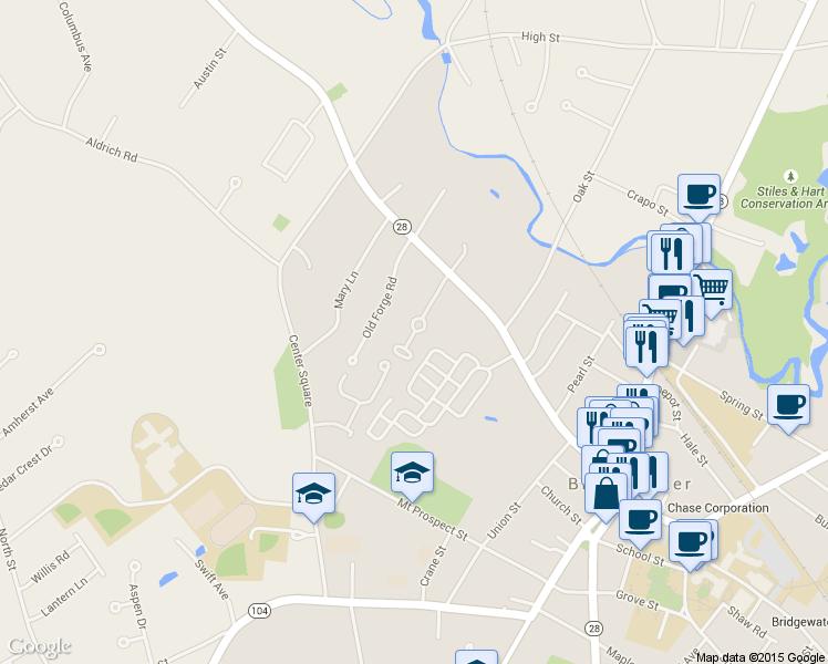 map of restaurants, bars, coffee shops, grocery stores, and more near 96 Hemlock Drive in Bridgewater