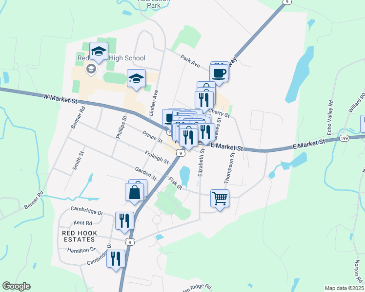 map of restaurants, bars, coffee shops, grocery stores, and more near 7483 South Broadway in Red Hook