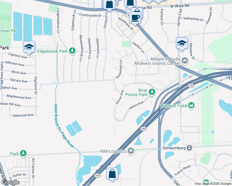 map of restaurants, bars, coffee shops, grocery stores, and more near 1617 Orchard Avenue in Schaumburg