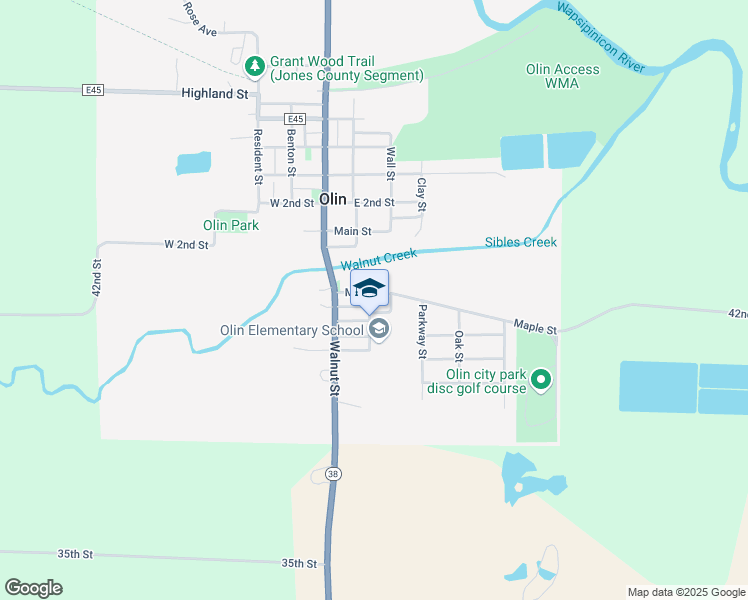 map of restaurants, bars, coffee shops, grocery stores, and more near 212 Trilby Street in Olin