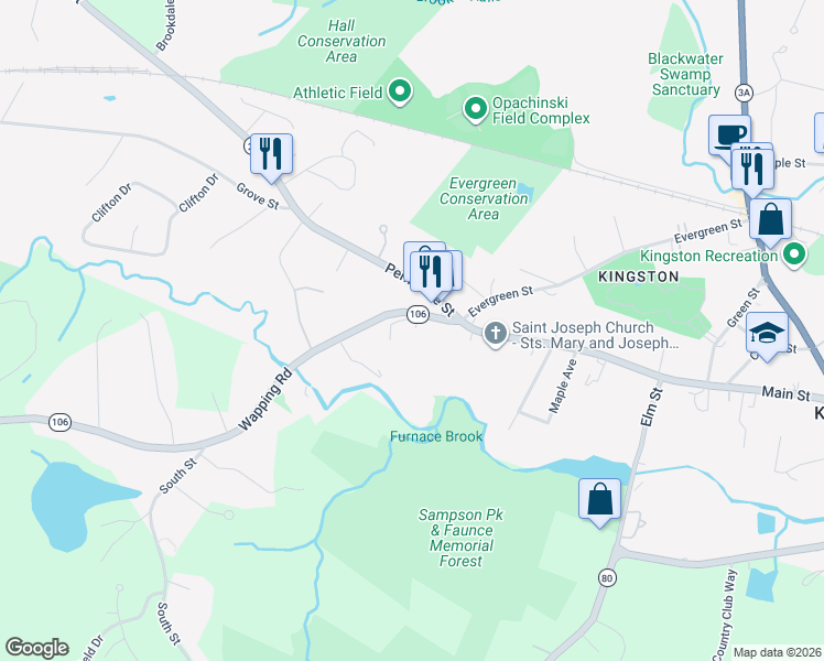 map of restaurants, bars, coffee shops, grocery stores, and more near 6 Pembroke Street in Kingston