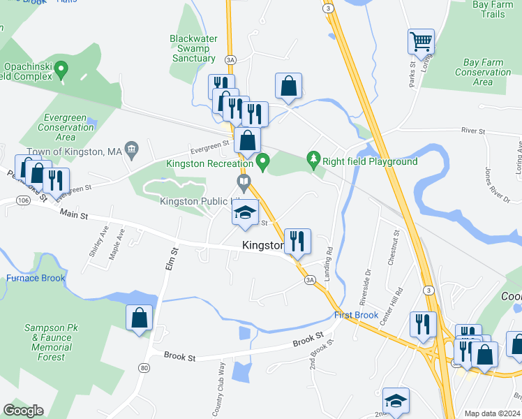 map of restaurants, bars, coffee shops, grocery stores, and more near 31 Summer Street in Kingston