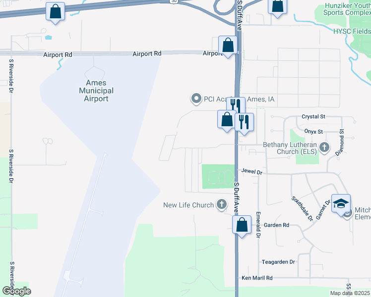 map of restaurants, bars, coffee shops, grocery stores, and more near 3115 South Duff Avenue in Ames