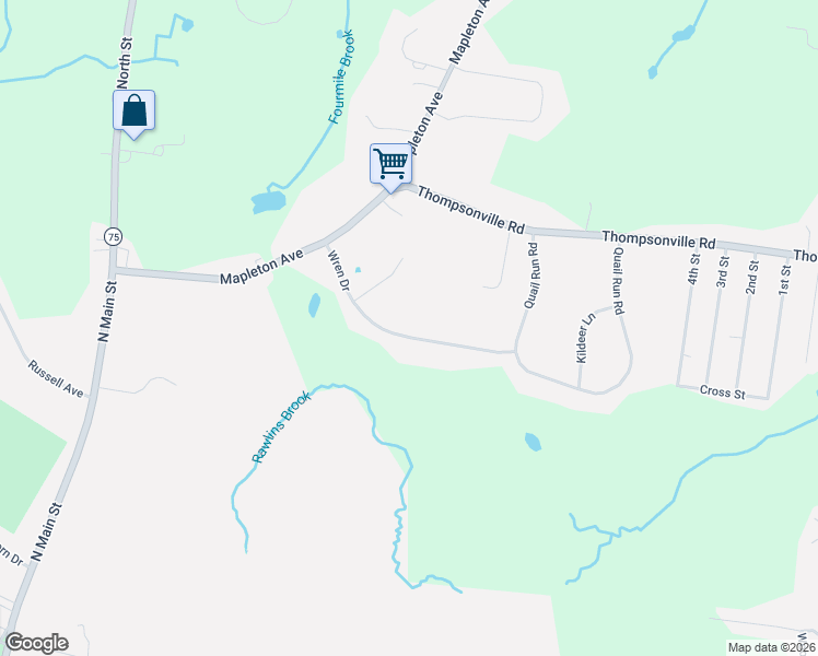 map of restaurants, bars, coffee shops, grocery stores, and more near 84 Wren Drive in Suffield