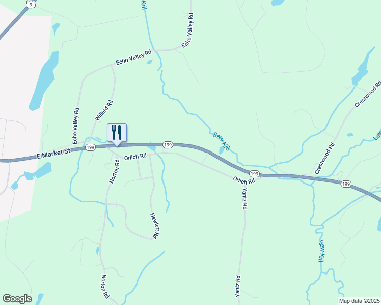 map of restaurants, bars, coffee shops, grocery stores, and more near 73 Orlich Road in Red Hook