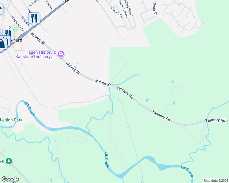 map of restaurants, bars, coffee shops, grocery stores, and more near 9382 Tannery Road in Girard