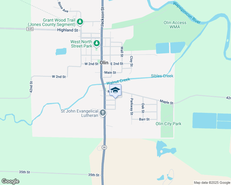 map of restaurants, bars, coffee shops, grocery stores, and more near 212 Trilby Street in Olin