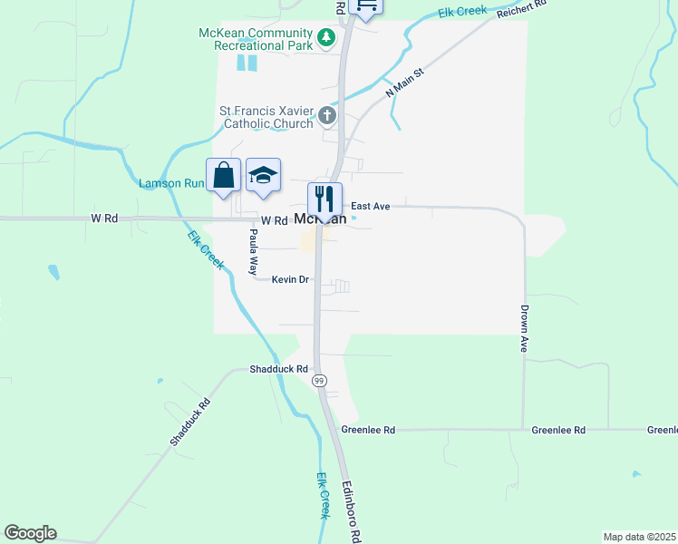map of restaurants, bars, coffee shops, grocery stores, and more near 9065 Edinboro Rd in McKean