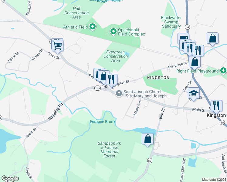 map of restaurants, bars, coffee shops, grocery stores, and more near in Kingston