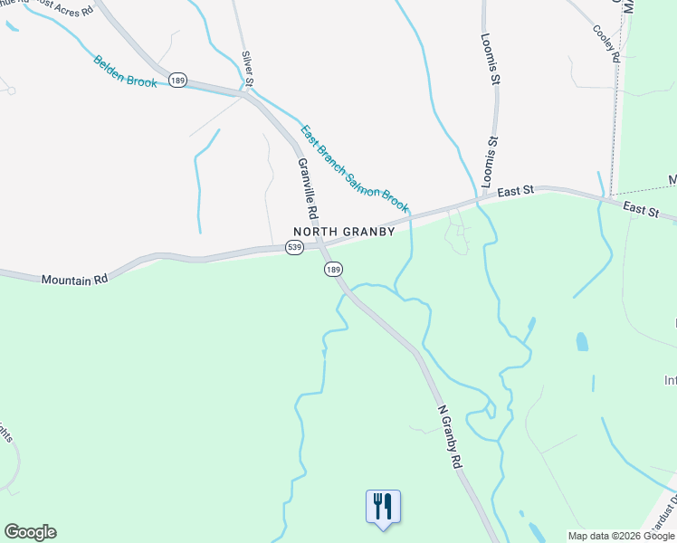 map of restaurants, bars, coffee shops, grocery stores, and more near 384 North Granby Road in Granby