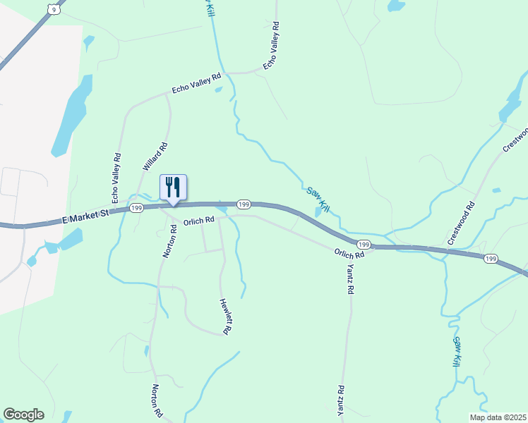 map of restaurants, bars, coffee shops, grocery stores, and more near 73 Orlich Road in Red Hook