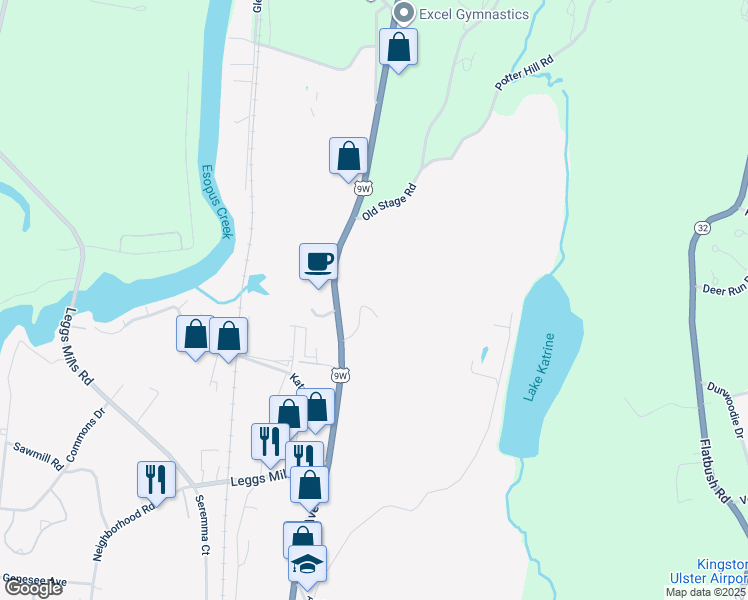 map of restaurants, bars, coffee shops, grocery stores, and more near Ulster Avenue in Lake Katrine