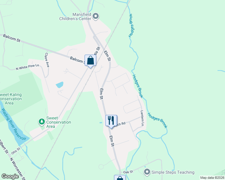 map of restaurants, bars, coffee shops, grocery stores, and more near 5 Janet Lane in Mansfield