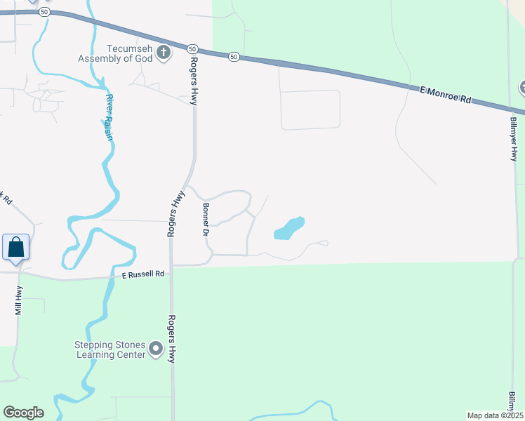map of restaurants, bars, coffee shops, grocery stores, and more near 1058 Meadowview Drive in Tecumseh
