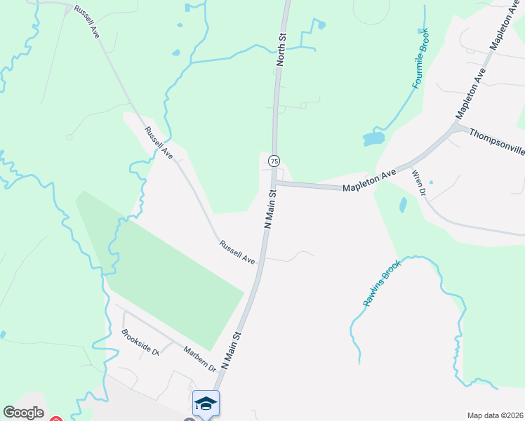 map of restaurants, bars, coffee shops, grocery stores, and more near 555 North Main Street in Suffield