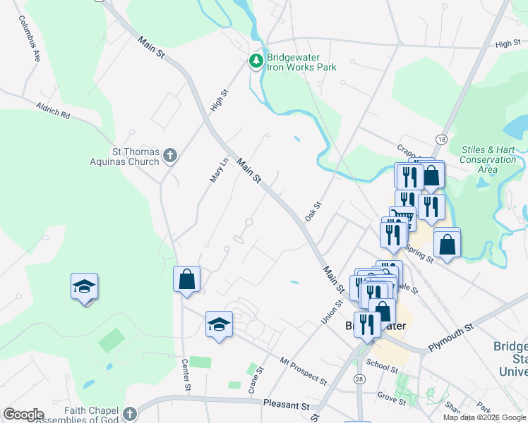 map of restaurants, bars, coffee shops, grocery stores, and more near 96 Hemlock Drive in Bridgewater