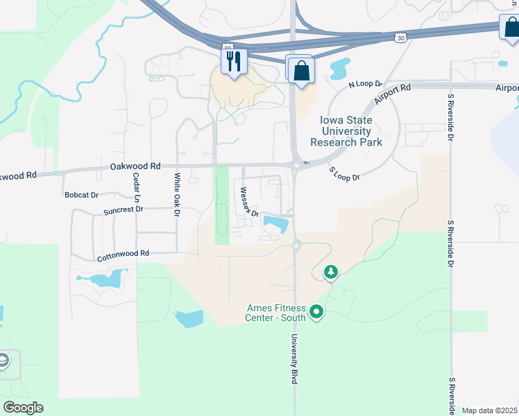 map of restaurants, bars, coffee shops, grocery stores, and more near 3002 Heathrow Drive in Ames