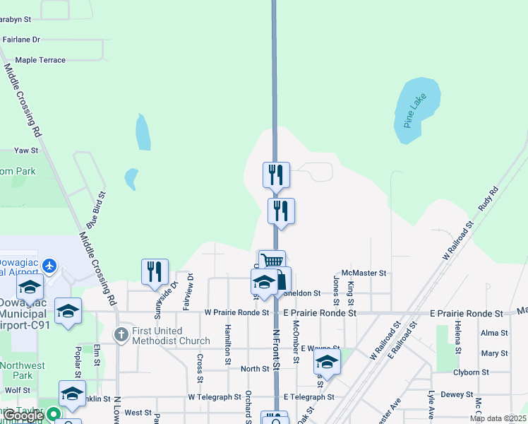 map of restaurants, bars, coffee shops, grocery stores, and more near 55170 M 51 North in Dowagiac