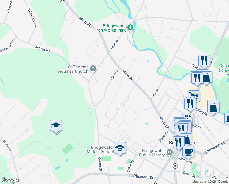 map of restaurants, bars, coffee shops, grocery stores, and more near 52 Old Forge Road in Bridgewater
