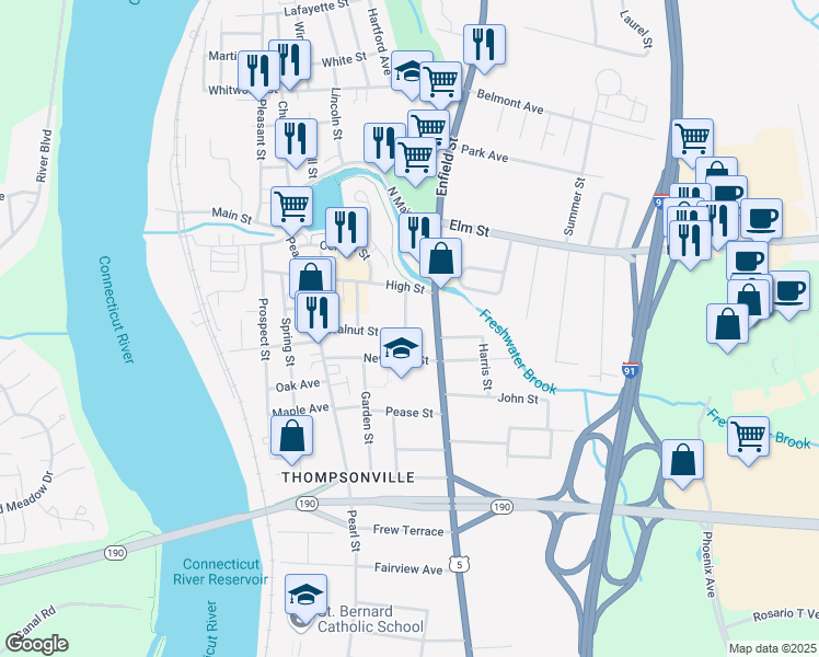 map of restaurants, bars, coffee shops, grocery stores, and more near 35 Burns Avenue in Enfield