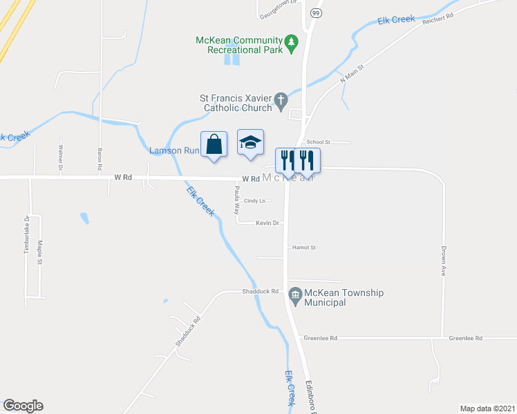 map of restaurants, bars, coffee shops, grocery stores, and more near 5113 Cindy Ln in McKean