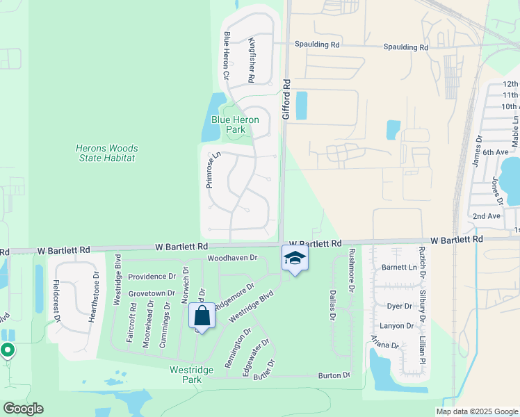 map of restaurants, bars, coffee shops, grocery stores, and more near 1974 Osprey Court in Bartlett