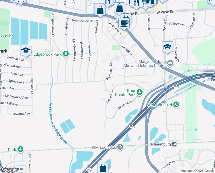 map of restaurants, bars, coffee shops, grocery stores, and more near 1617 Orchard Avenue in Schaumburg