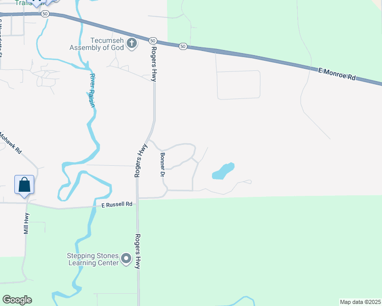 map of restaurants, bars, coffee shops, grocery stores, and more near 1058 Meadowview Drive in Tecumseh