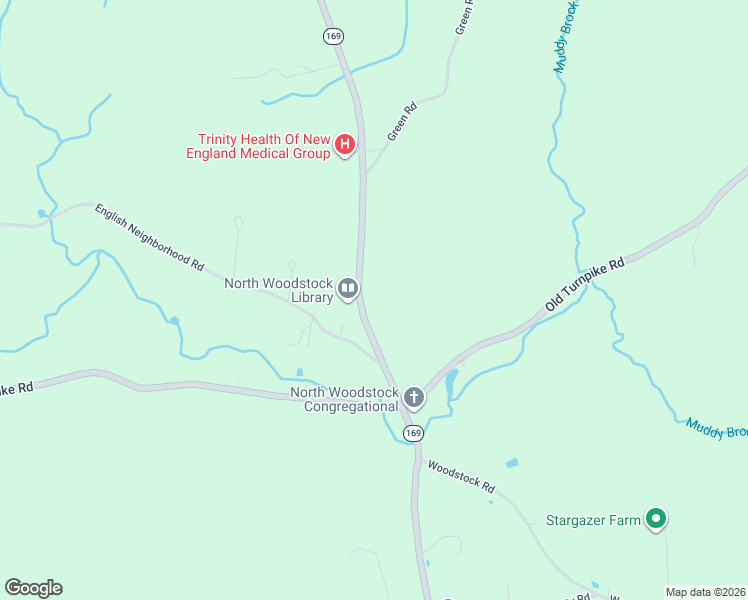 map of restaurants, bars, coffee shops, grocery stores, and more near 1281 Connecticut 169 in Woodstock