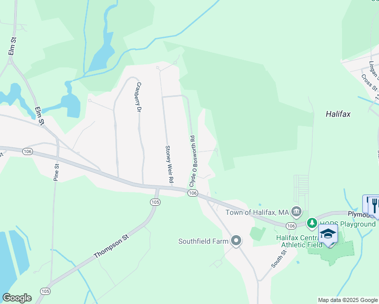map of restaurants, bars, coffee shops, grocery stores, and more near 42 Clyde O Bosworth Road in Halifax