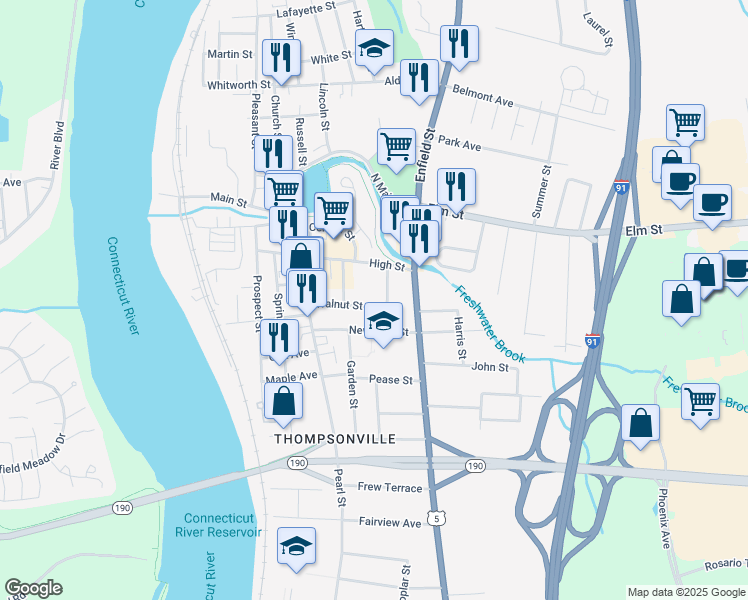 map of restaurants, bars, coffee shops, grocery stores, and more near 35 Burns Avenue in Enfield