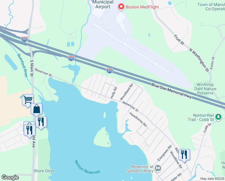 map of restaurants, bars, coffee shops, grocery stores, and more near 16 Holly Road in Norton