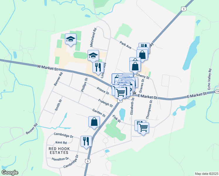 map of restaurants, bars, coffee shops, grocery stores, and more near 4 Church Street in Red Hook