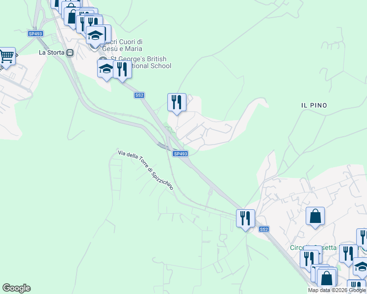 map of restaurants, bars, coffee shops, grocery stores, and more near 1530 Via Cassia in Rome