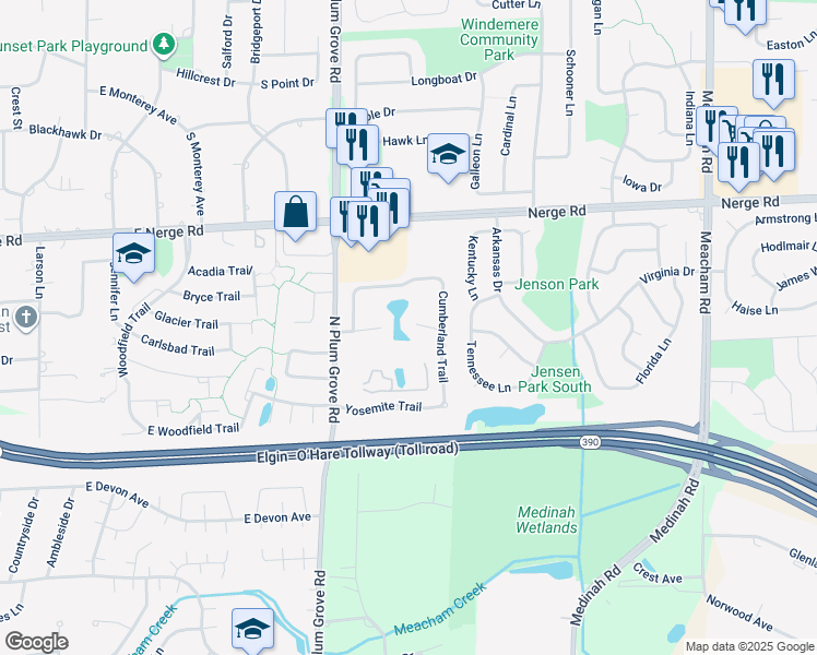 map of restaurants, bars, coffee shops, grocery stores, and more near 931 Cumberland Court in Roselle
