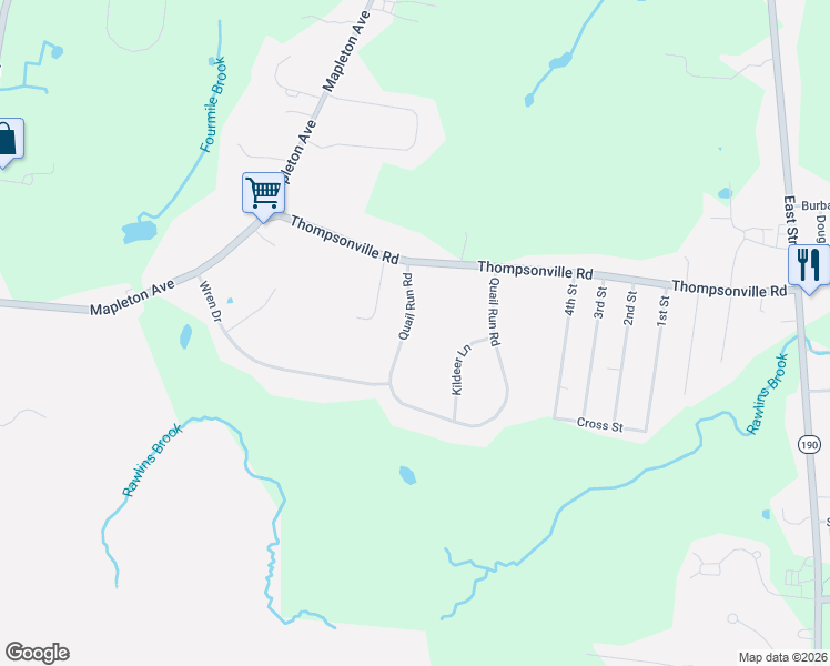 map of restaurants, bars, coffee shops, grocery stores, and more near 61 Quail Run Road in Suffield