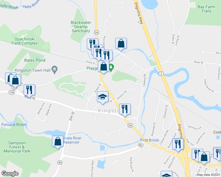 map of restaurants, bars, coffee shops, grocery stores, and more near 31 Summer Street in Kingston