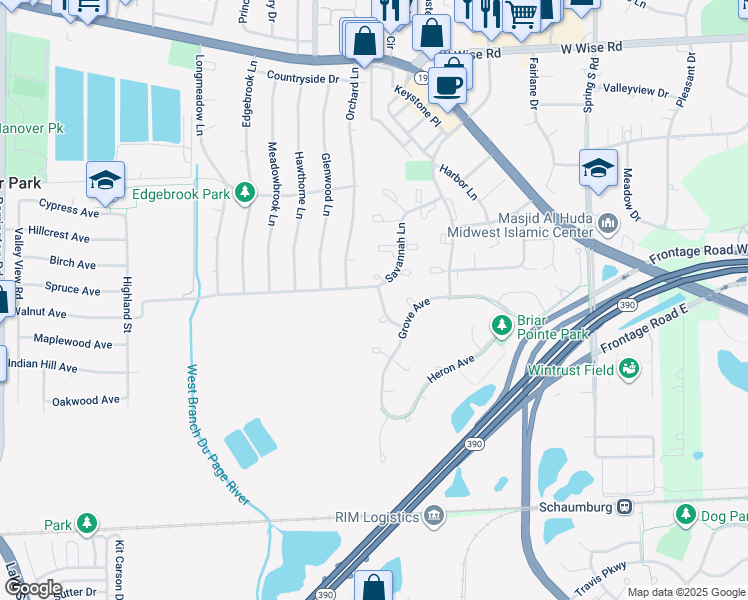 map of restaurants, bars, coffee shops, grocery stores, and more near 1617 Orchard Avenue in Schaumburg