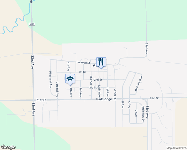 map of restaurants, bars, coffee shops, grocery stores, and more near 116 2nd Avenue in Atkins