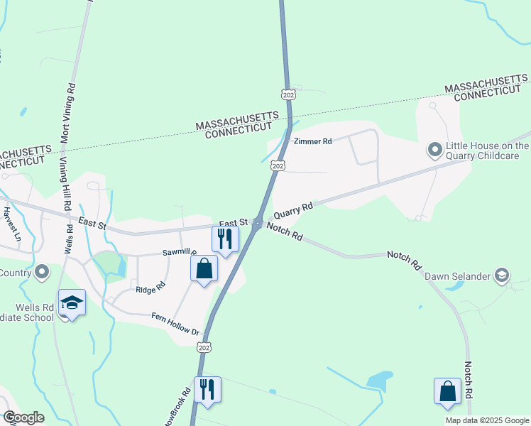 map of restaurants, bars, coffee shops, grocery stores, and more near 4 Quarry Road in Granby