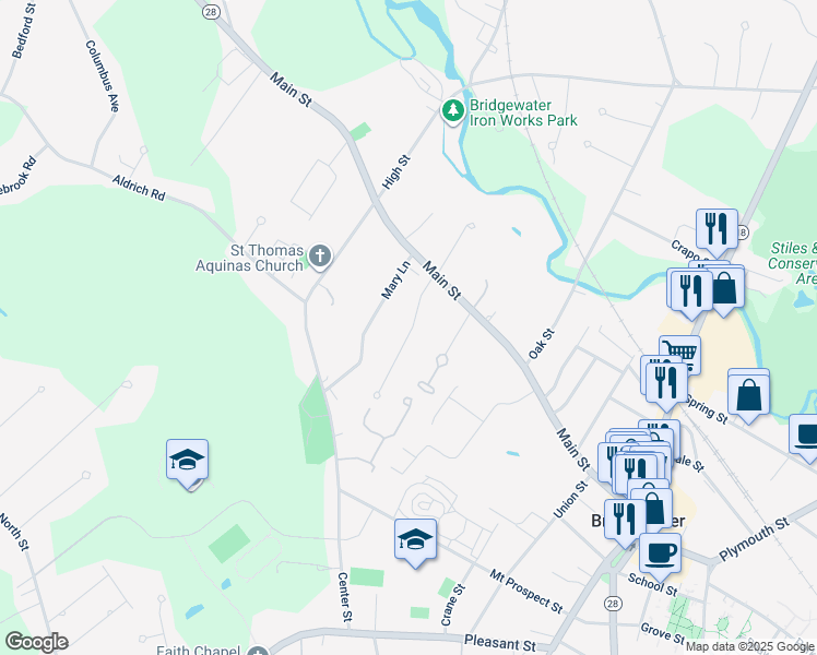 map of restaurants, bars, coffee shops, grocery stores, and more near 52 Old Forge Road in Bridgewater