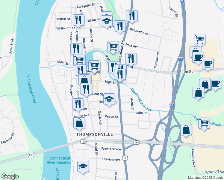 map of restaurants, bars, coffee shops, grocery stores, and more near 35 Burns Avenue in Enfield