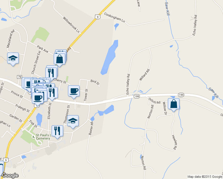 map of restaurants, bars, coffee shops, grocery stores, and more near 30 Blue Echo Road in Red Hook