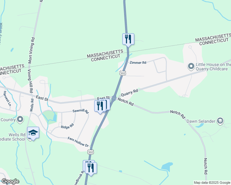 map of restaurants, bars, coffee shops, grocery stores, and more near 4 Quarry Road in Granby