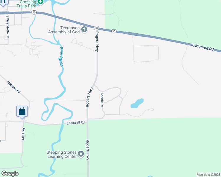 map of restaurants, bars, coffee shops, grocery stores, and more near 1018 Meadowview Drive in Tecumseh