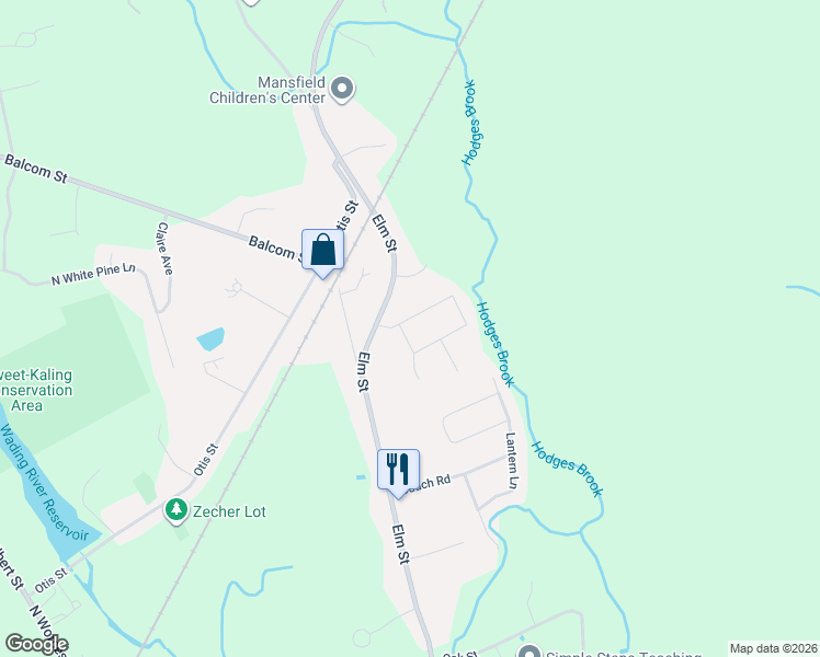 map of restaurants, bars, coffee shops, grocery stores, and more near 5 Janet Lane in Mansfield