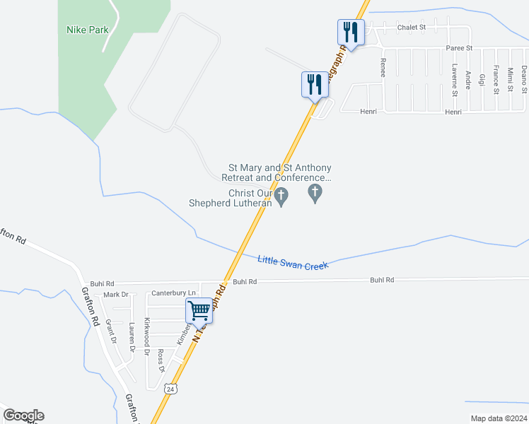map of restaurants, bars, coffee shops, grocery stores, and more near 8366 North Telegraph Road in Monroe County