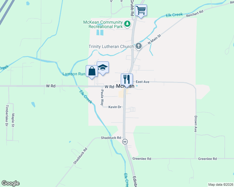 map of restaurants, bars, coffee shops, grocery stores, and more near 5113 Cindy Ln in McKean